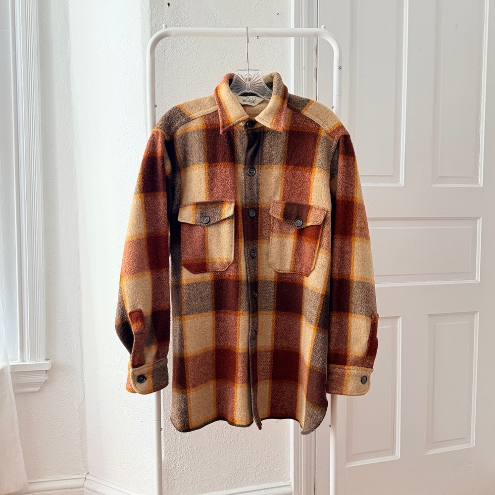 Vintage 1970s Woolrich heavy work shirt men’s button up plaid pockets thick